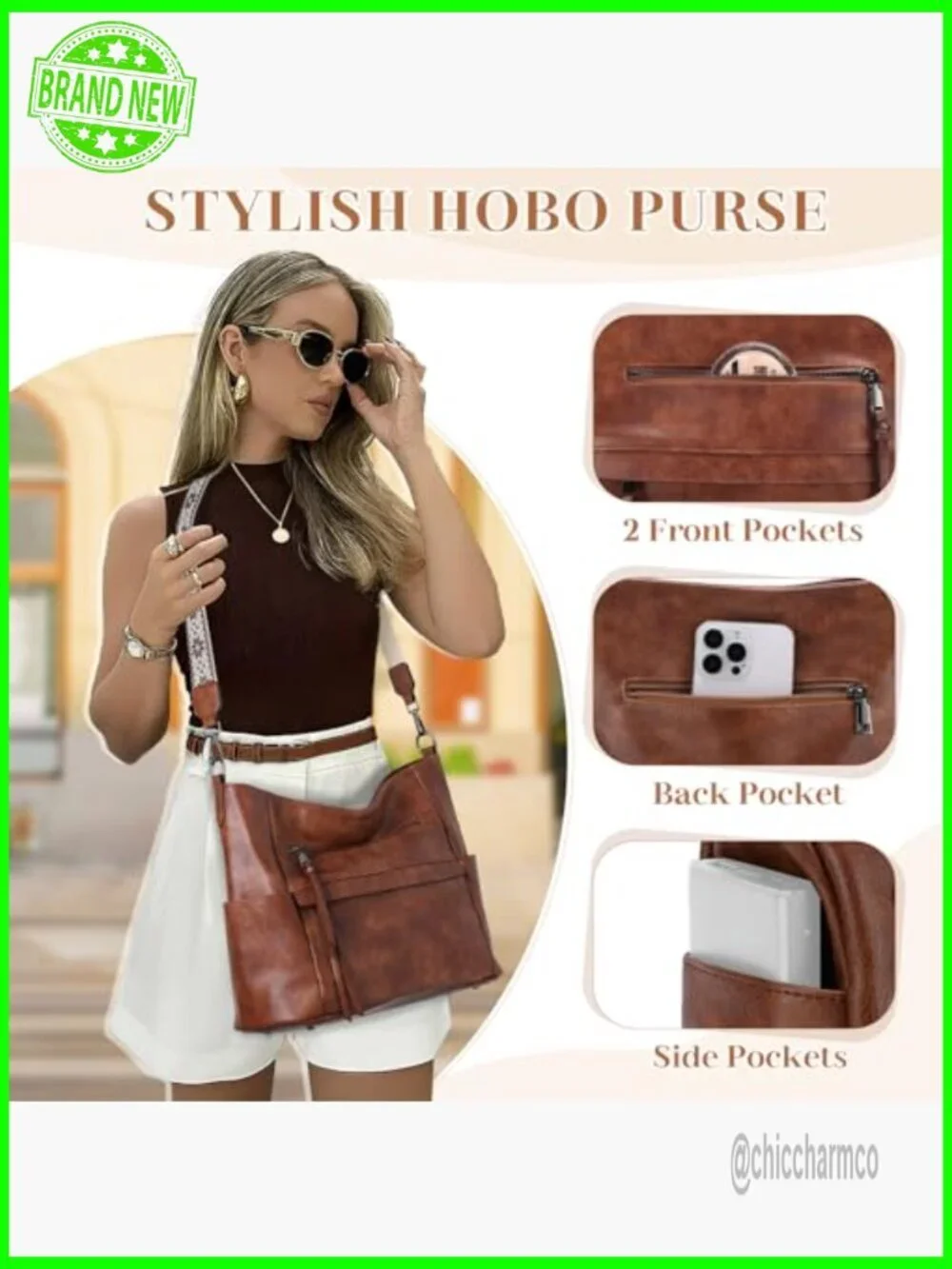 Medium Vegan Leather Hobo Bag with Wallet Set and Guitar Strap